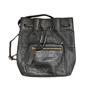 Black leather fossil backpack bucket bag